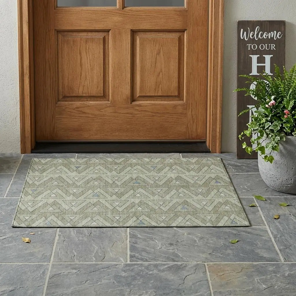 3' X 5' Green And Sage Geometric Washable Indoor Outdoor Area Rug Homeroots Outdoor