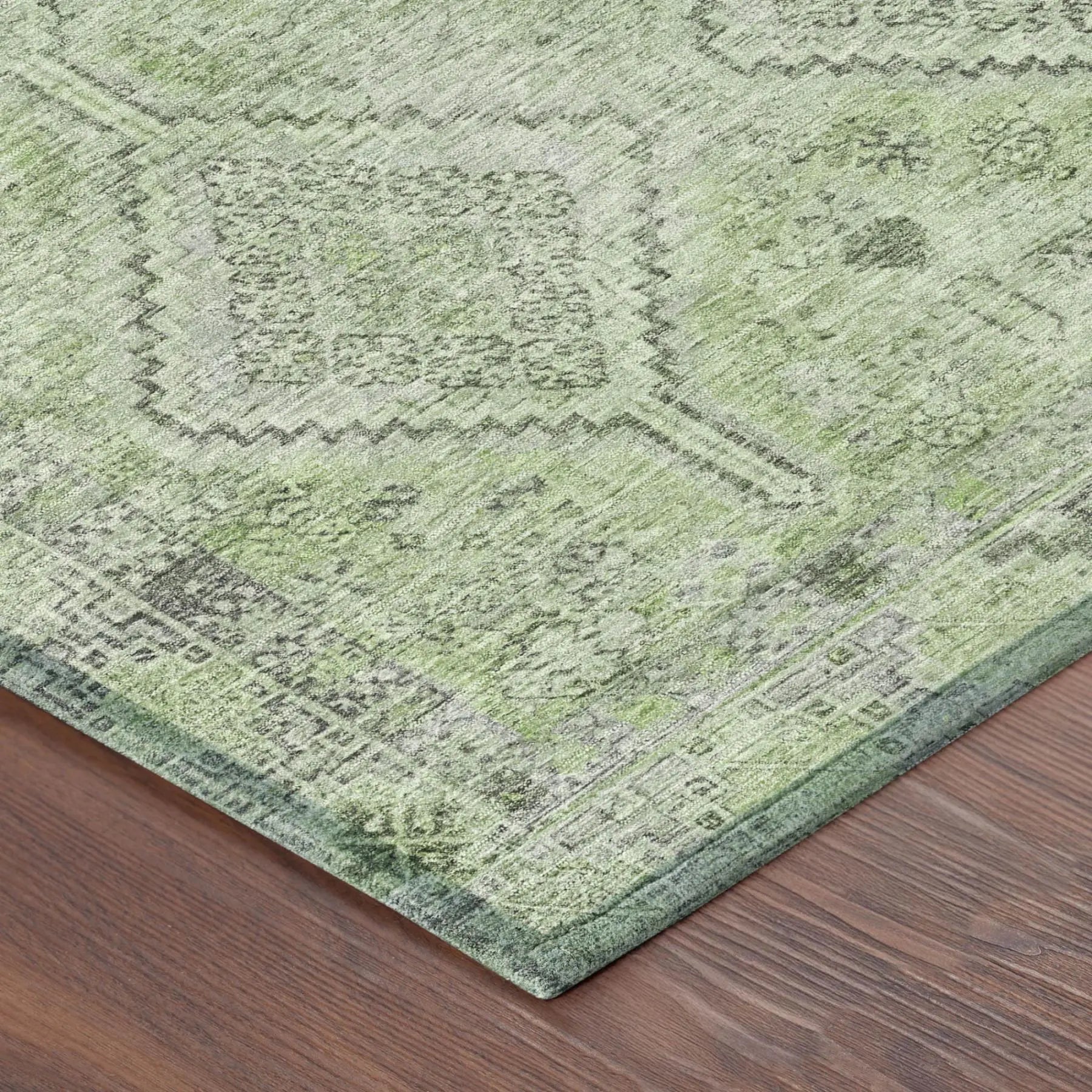 3' X 5' Green And Sage Geometric Washable Indoor Outdoor Area Rug Homeroots Outdoor