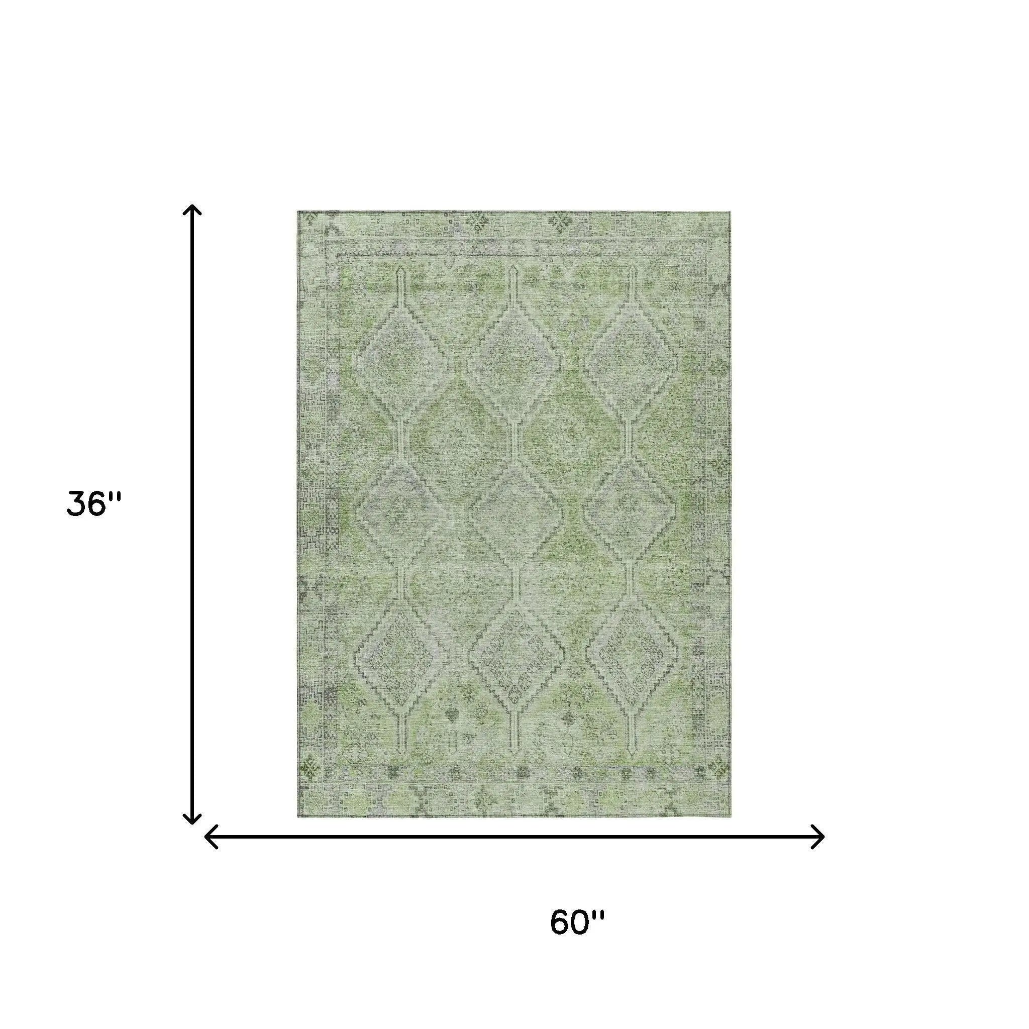 3' X 5' Green And Sage Geometric Washable Indoor Outdoor Area Rug Homeroots Outdoor