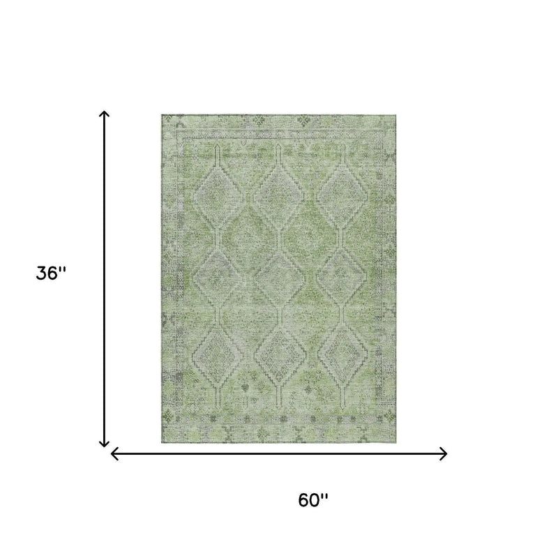 3' X 5' Green And Sage Geometric Washable Indoor Outdoor Area Rug Homeroots Outdoor