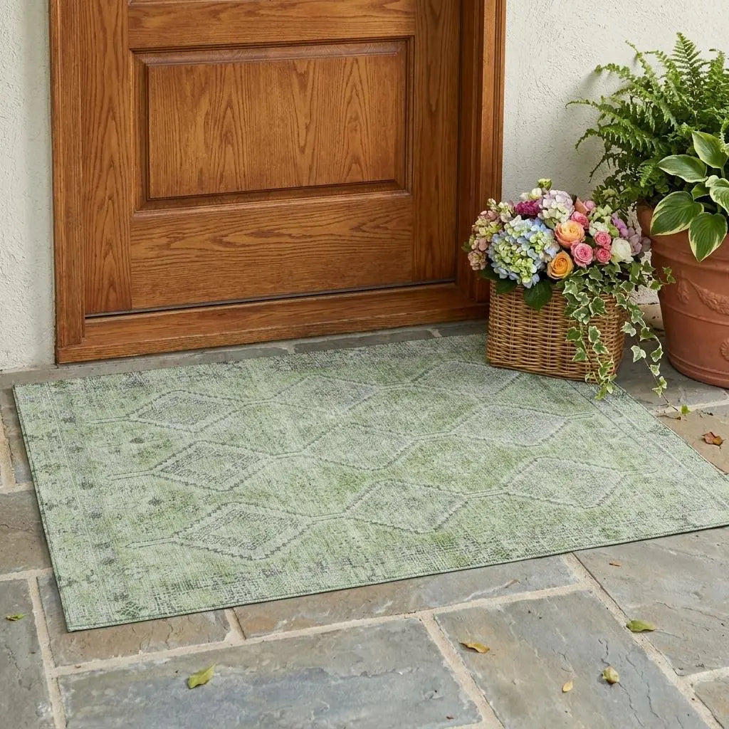 3' X 5' Green And Sage Geometric Washable Indoor Outdoor Area Rug Homeroots Outdoor