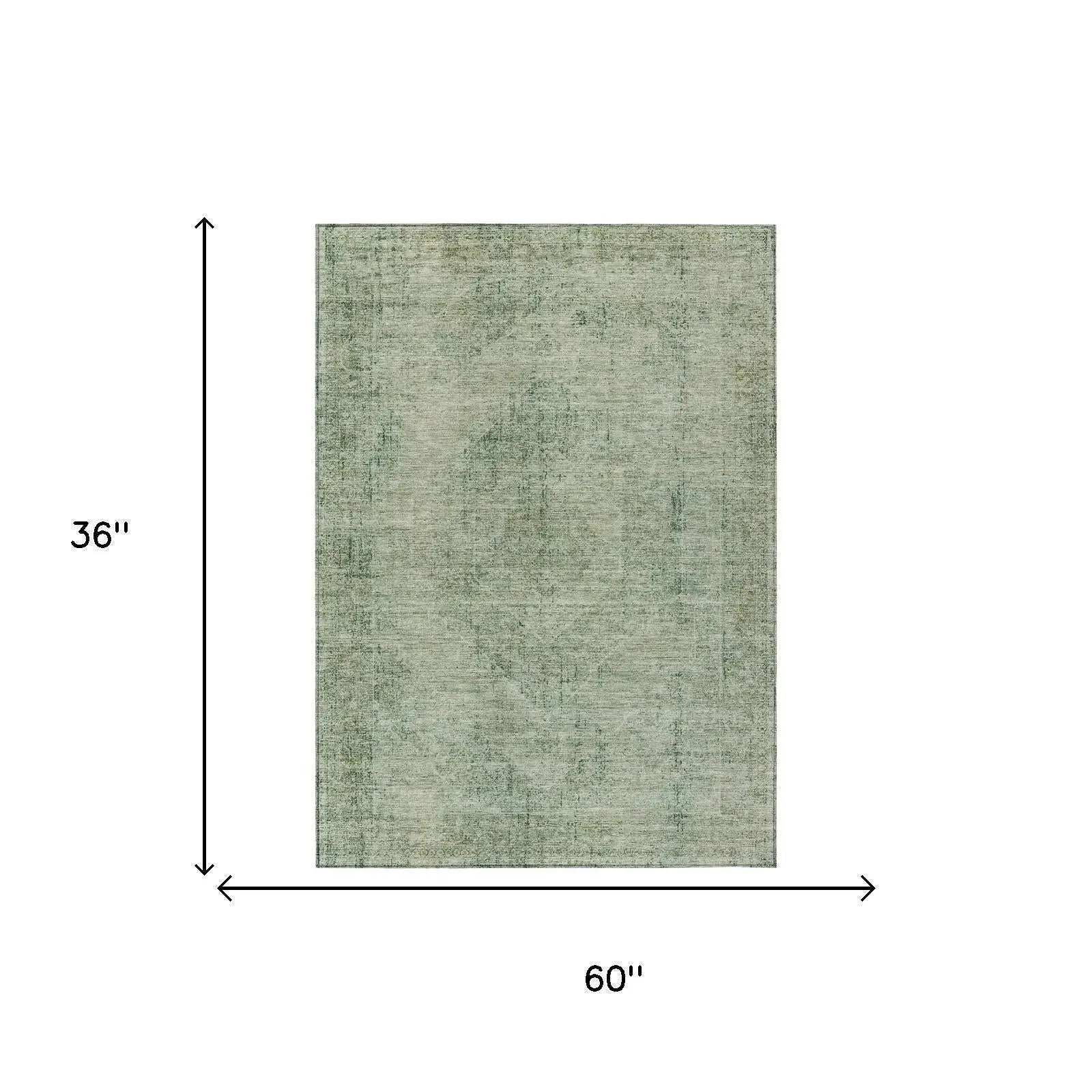3' X 5' Green And Sage Oriental Washable Indoor Outdoor Area Rug Homeroots Outdoor