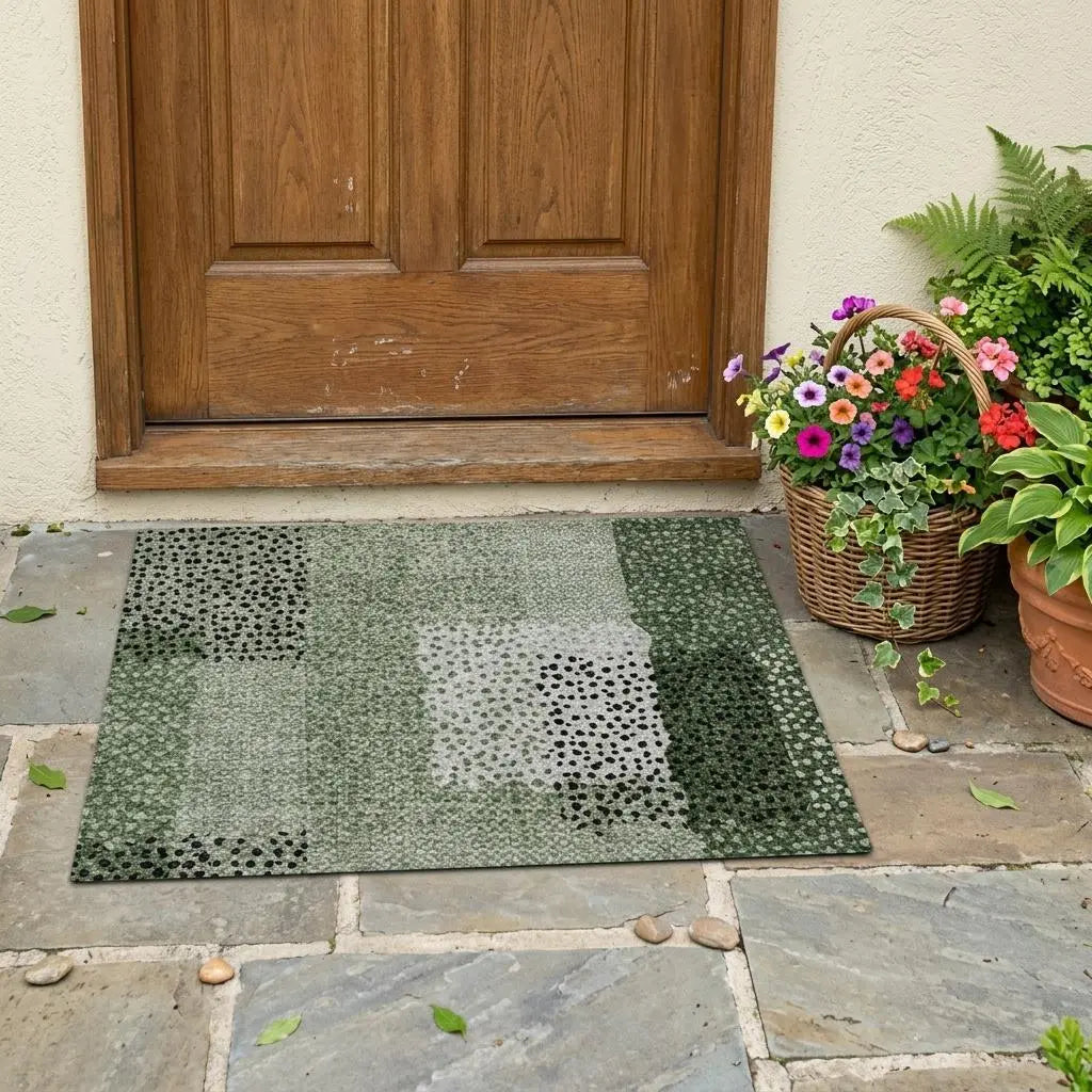 3' X 5' Green And Silver Abstract Washable Indoor Outdoor Area Rug Homeroots Outdoor