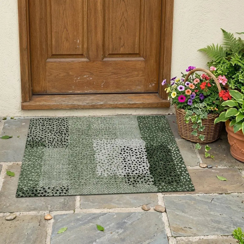 3' X 5' Green And Silver Abstract Washable Indoor Outdoor Area Rug Homeroots Outdoor