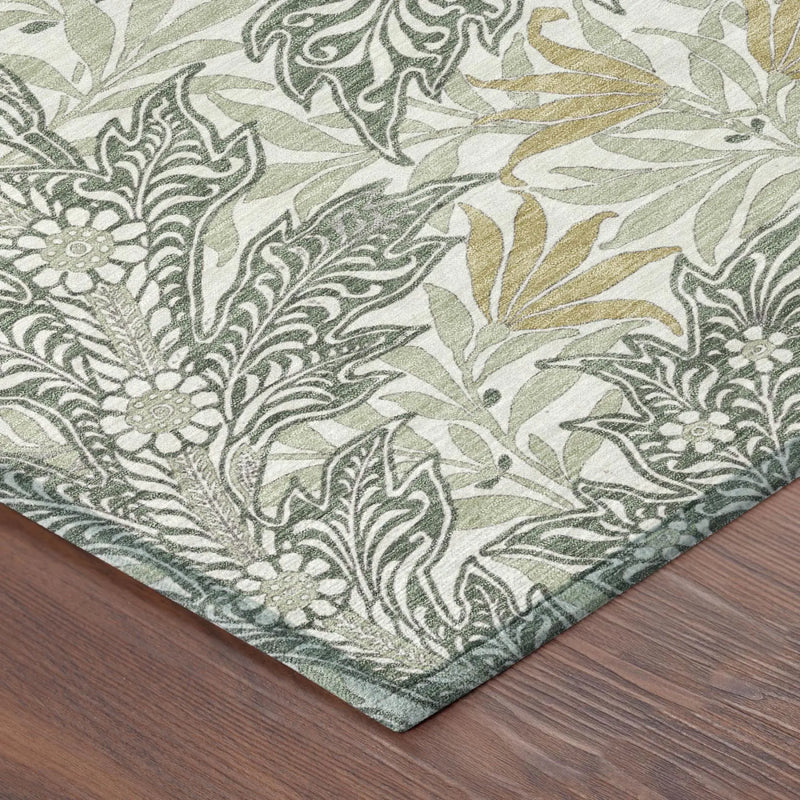 3' X 5' Green And Silver Botanical Leaves Washable Indoor Outdoor Area Rug Homeroots Outdoor