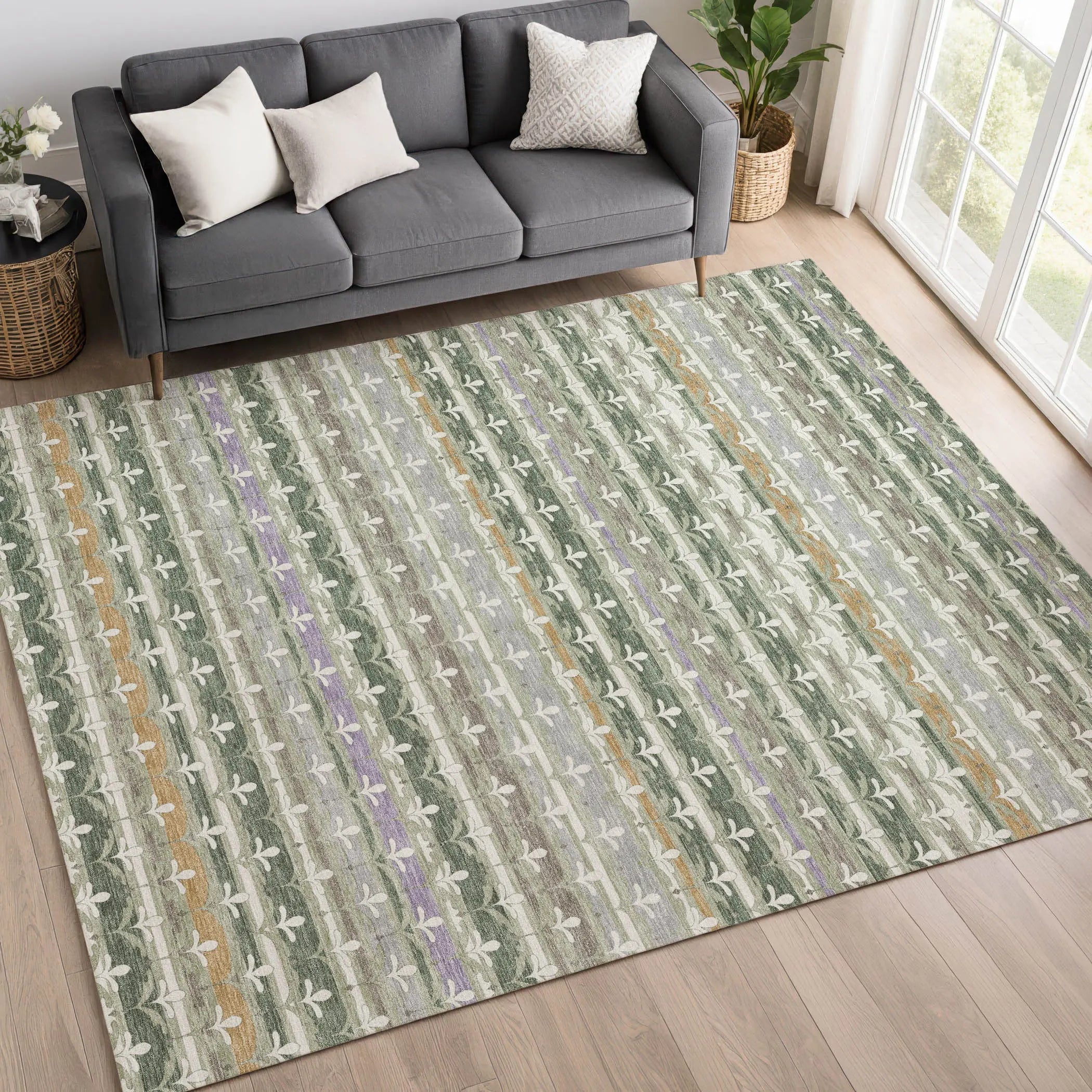 3' X 5' Green And Silver Damask Washable Indoor Outdoor Area Rug Homeroots Outdoor
