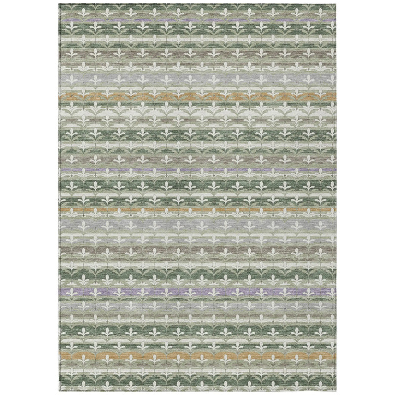3' X 5' Green And Silver Damask Washable Indoor Outdoor Area Rug Homeroots Outdoor