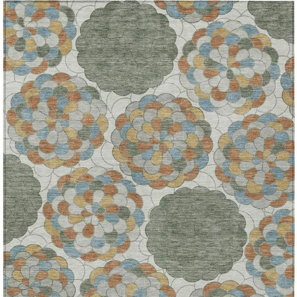 3' X 5' Green And Silver Floral Washable Indoor Outdoor Area Rug Homeroots Outdoor