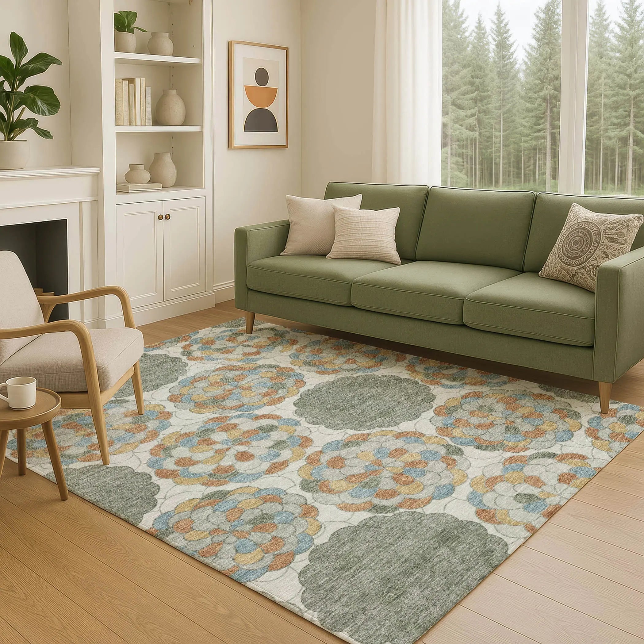 3' X 5' Green And Silver Floral Washable Indoor Outdoor Area Rug Homeroots Outdoor