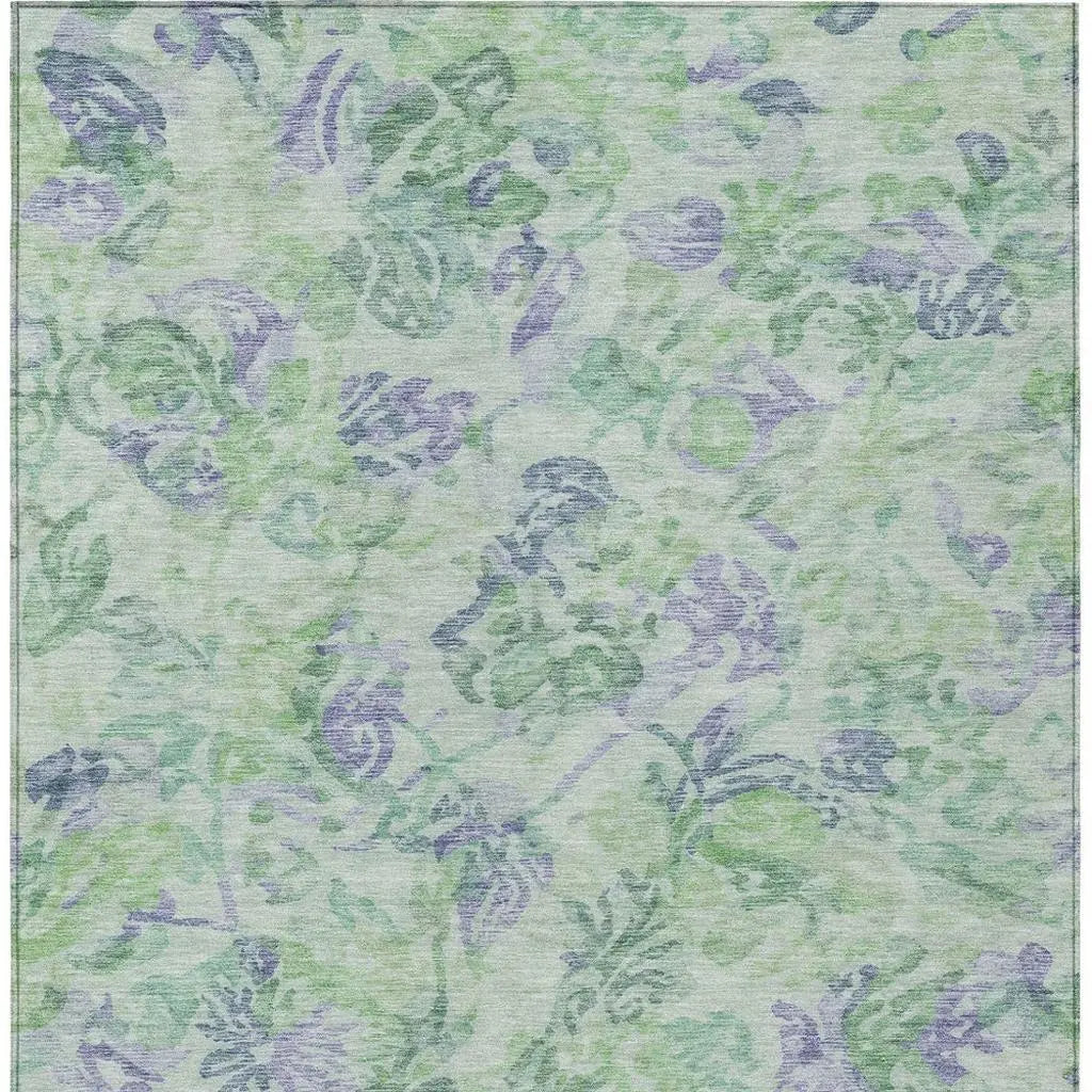 3' X 5' Green And Silver Floral Washable Indoor Outdoor Area Rug Homeroots Outdoor
