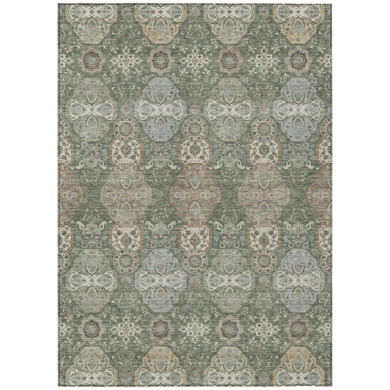 3' X 5' Green And Silver Floral Washable Indoor Outdoor Area Rug Homeroots Outdoor