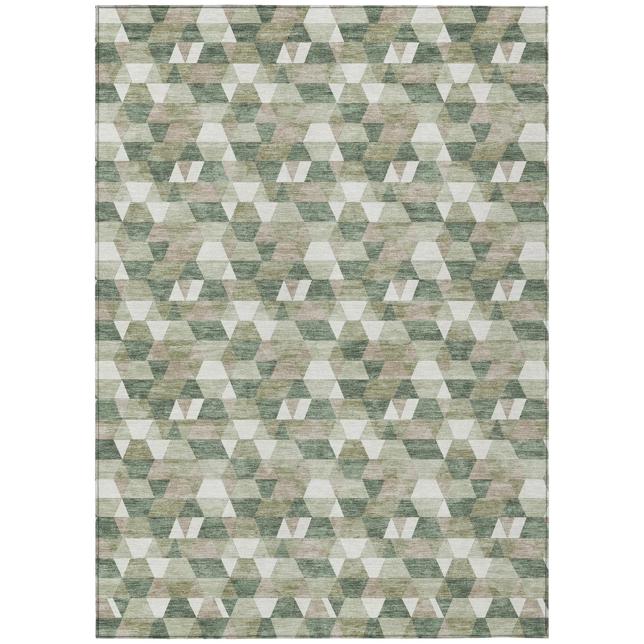 3' X 5' Green And Silver Geometric Washable Indoor Outdoor Area Rug Homeroots Outdoor