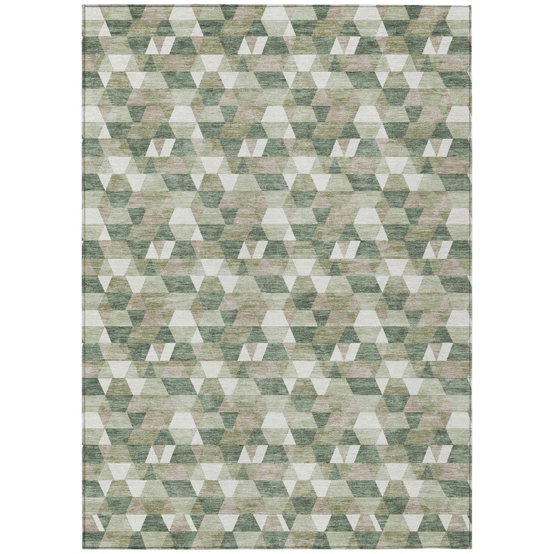 3' X 5' Green And Silver Geometric Washable Indoor Outdoor Area Rug Homeroots Outdoor