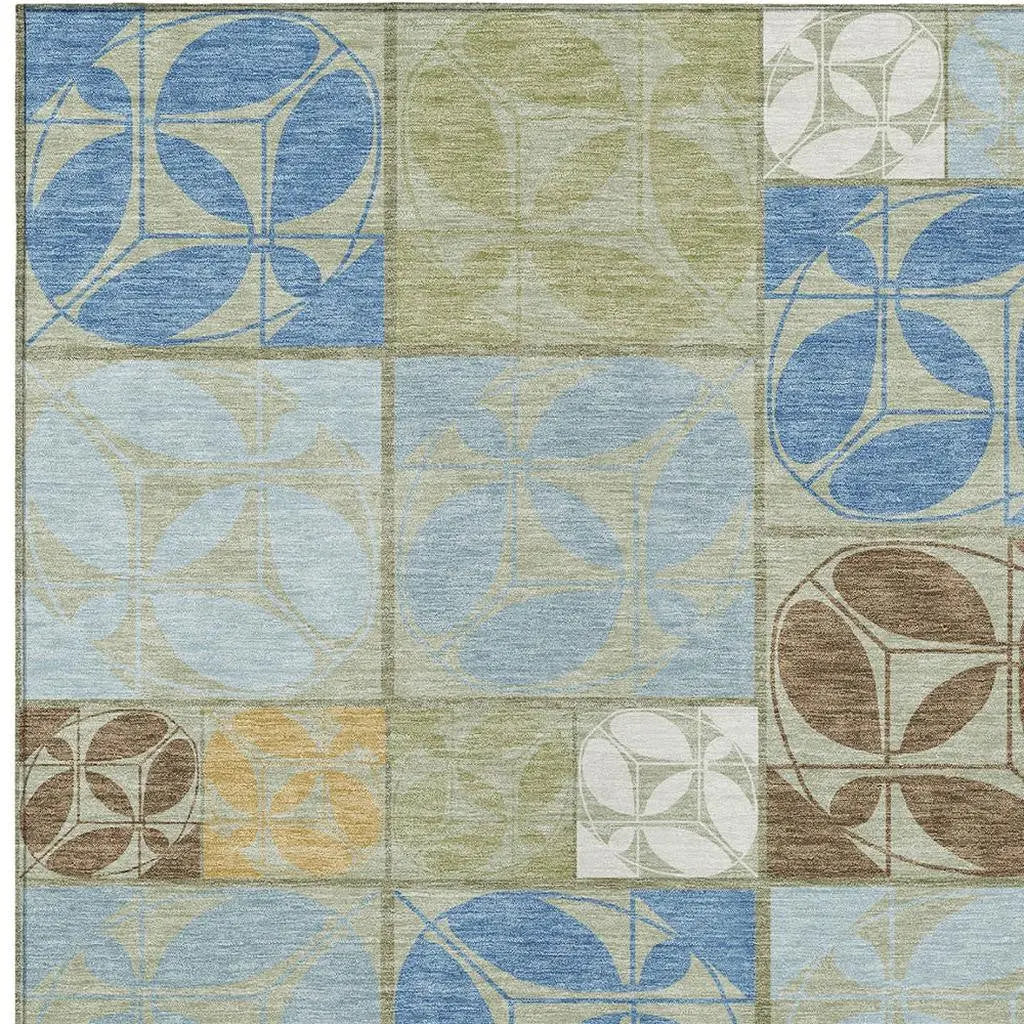 3' X 5' Green And Silver Geometric Washable Indoor Outdoor Area Rug Homeroots Outdoor