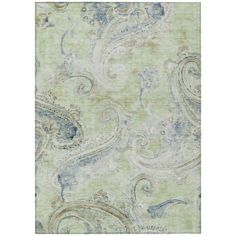 3' X 5' Green And Silver Paisley Washable Indoor Outdoor Area Rug Homeroots Outdoor