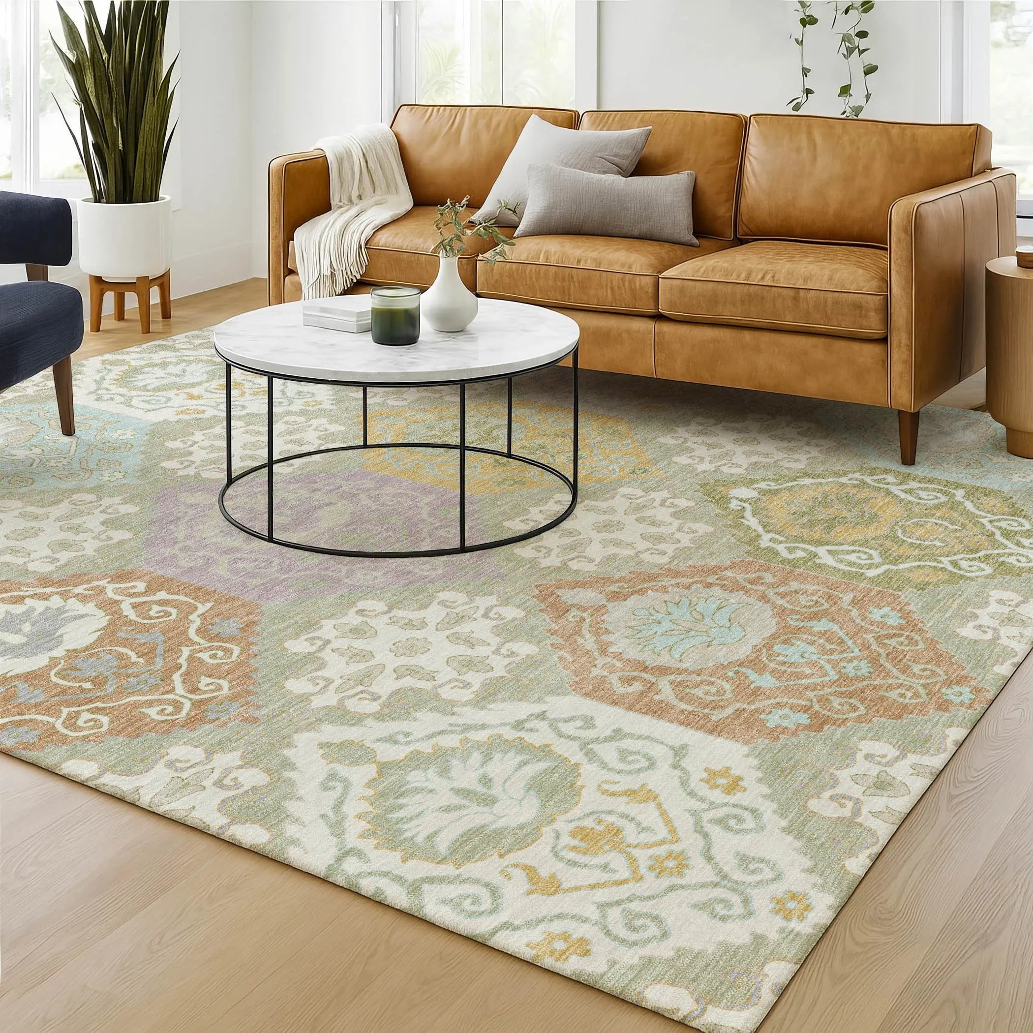 3' X 5' Green And Sky Blue Geometric Washable Indoor Outdoor Area Rug Homeroots Outdoor