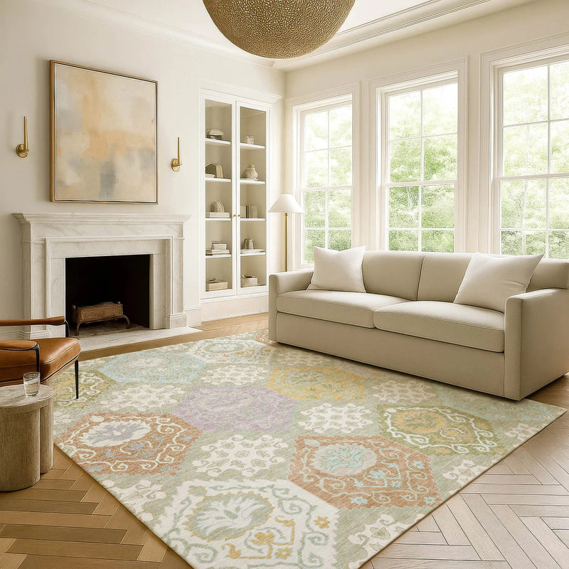3' X 5' Green And Sky Blue Geometric Washable Indoor Outdoor Area Rug Homeroots Outdoor