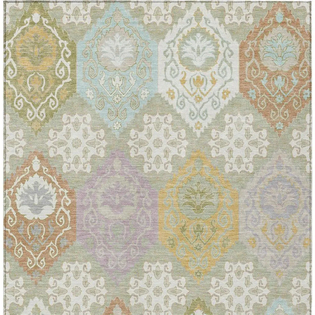 3' X 5' Green And Sky Blue Geometric Washable Indoor Outdoor Area Rug Homeroots Outdoor