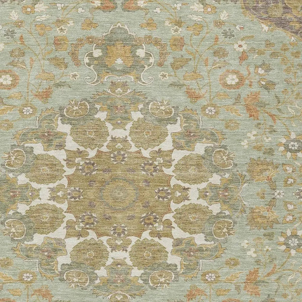 3' X 5' Green And Taupe Damask Washable Indoor Outdoor Area Rug Homeroots Outdoor