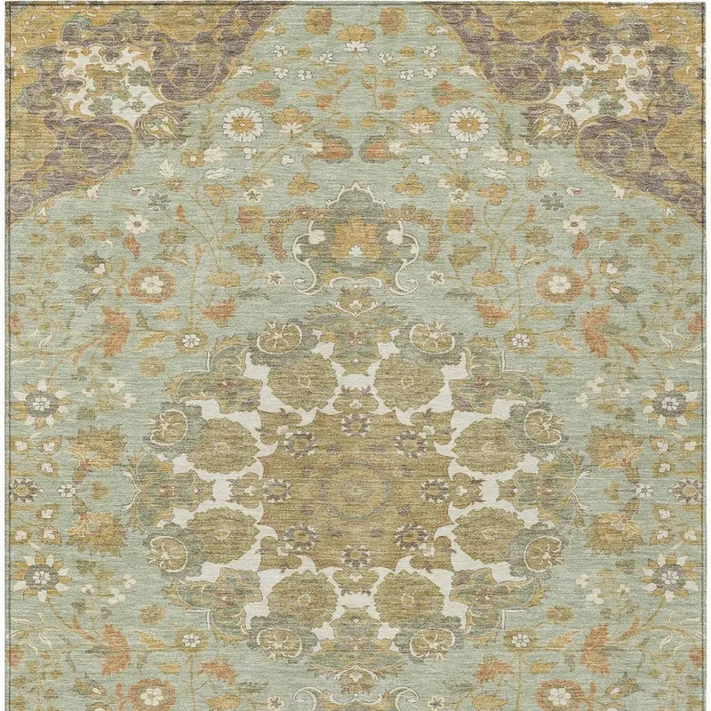 3' X 5' Green And Taupe Damask Washable Indoor Outdoor Area Rug Homeroots Outdoor