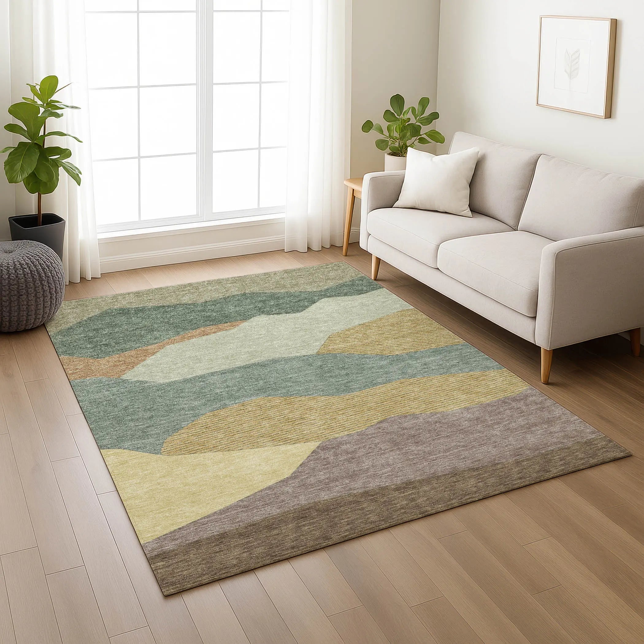 3' X 5' Green And Taupe Geometric Washable Indoor Outdoor Area Rug Homeroots Outdoor