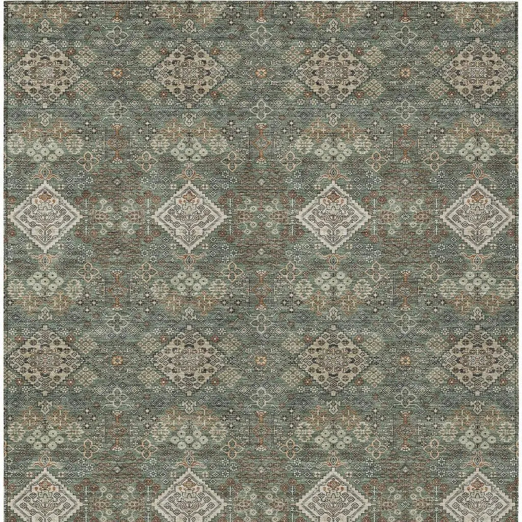 3' X 5' Green And Taupe Geometric Washable Indoor Outdoor Area Rug Homeroots Outdoor