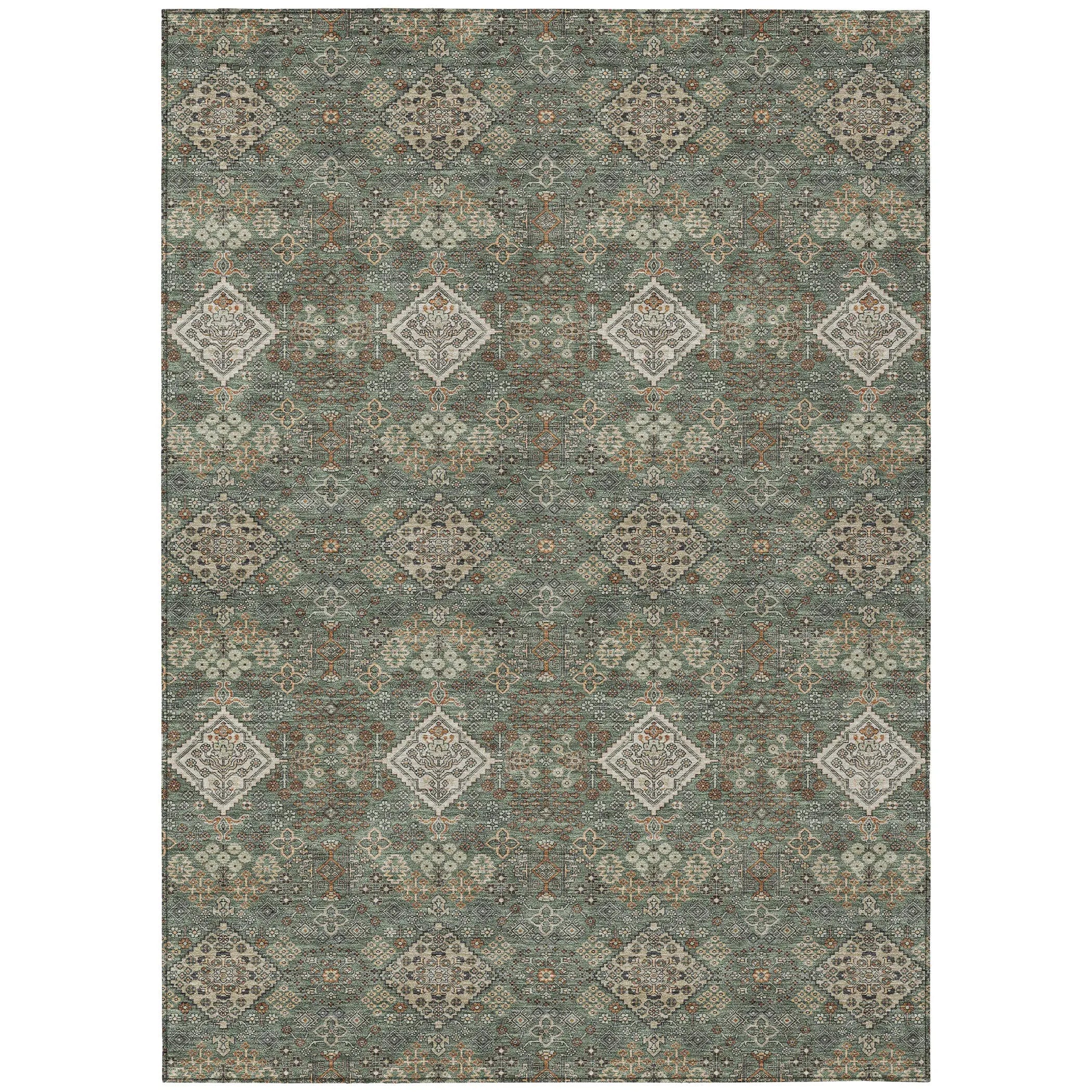 3' X 5' Green And Taupe Geometric Washable Indoor Outdoor Area Rug Homeroots Outdoor