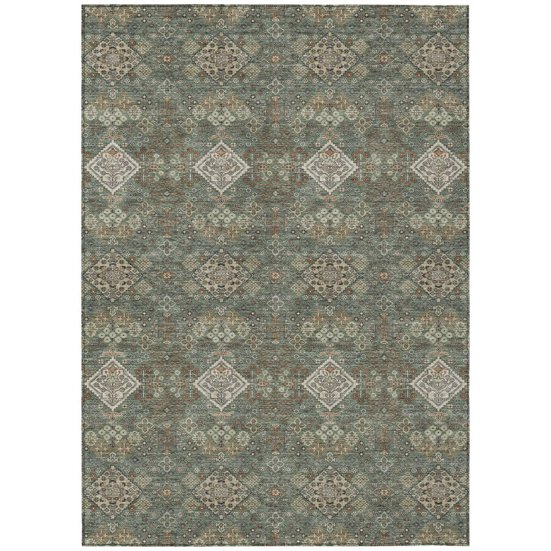 3' X 5' Green And Taupe Geometric Washable Indoor Outdoor Area Rug Homeroots Outdoor