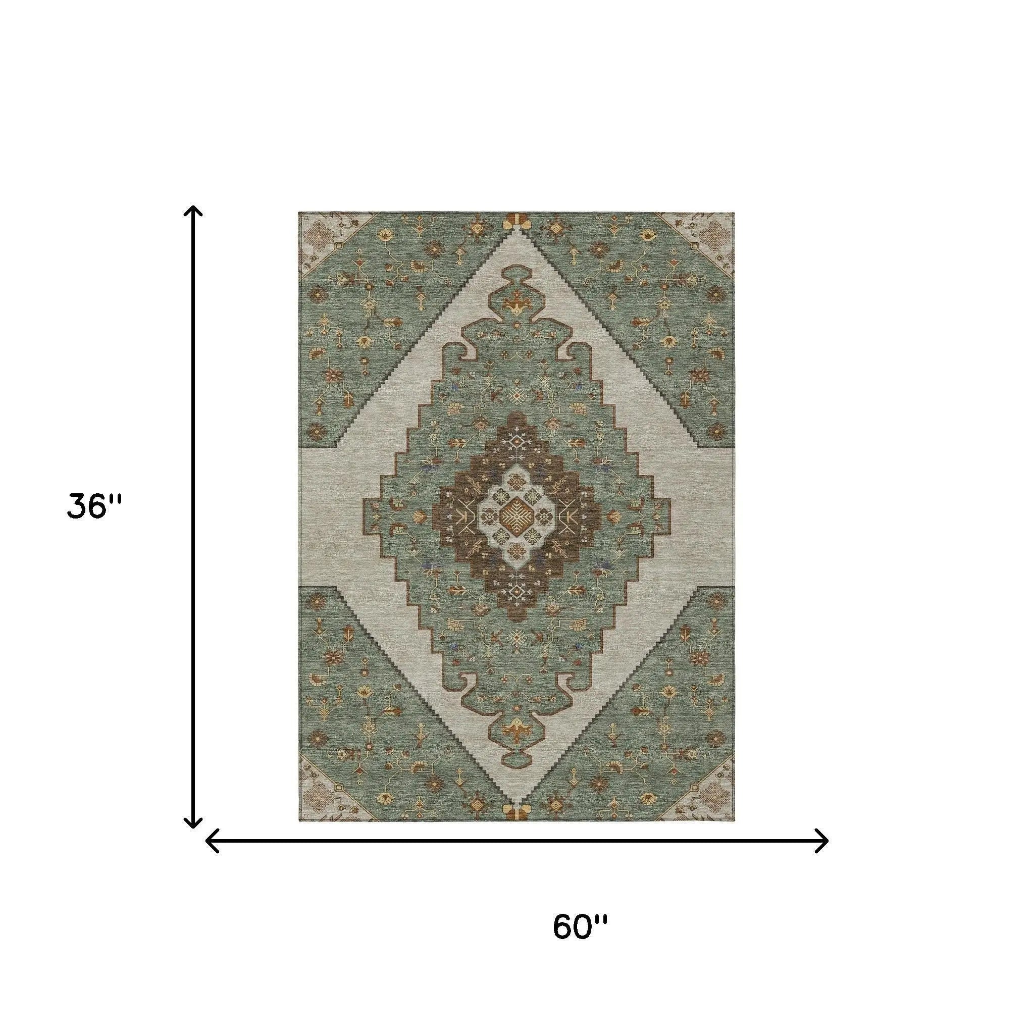 3' X 5' Green And Taupe Geometric Washable Indoor Outdoor Area Rug Homeroots Outdoor