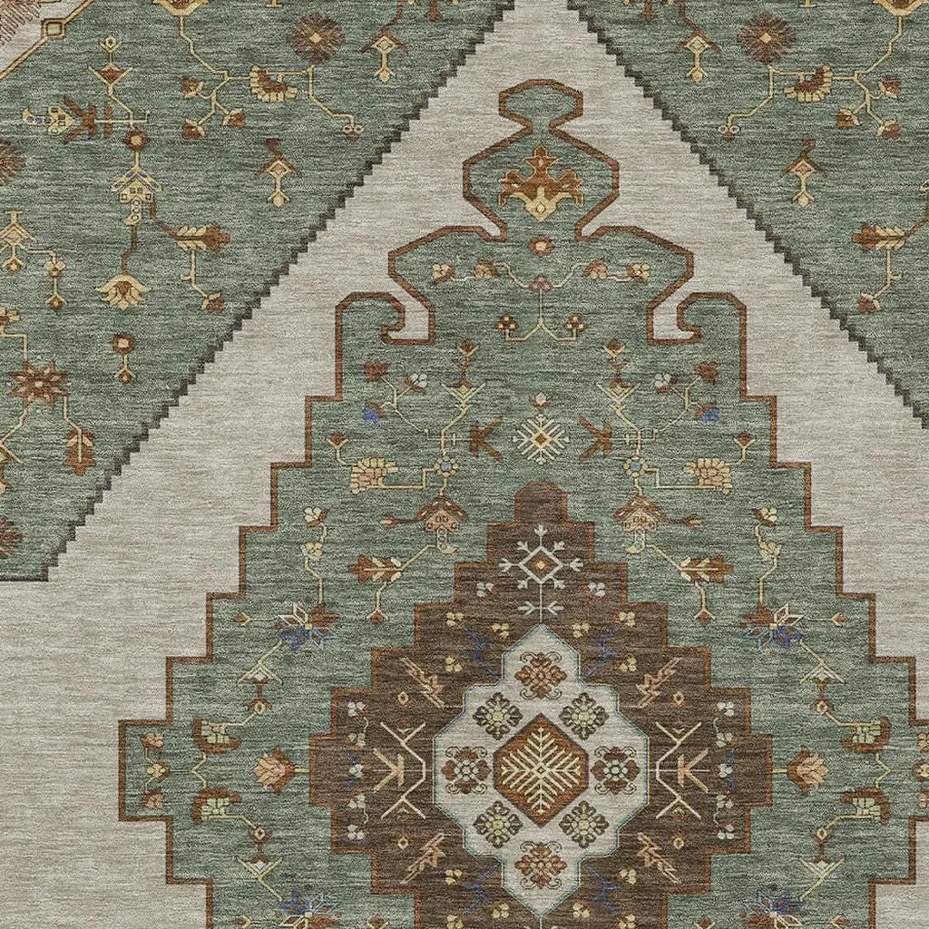 3' X 5' Green And Taupe Geometric Washable Indoor Outdoor Area Rug Homeroots Outdoor