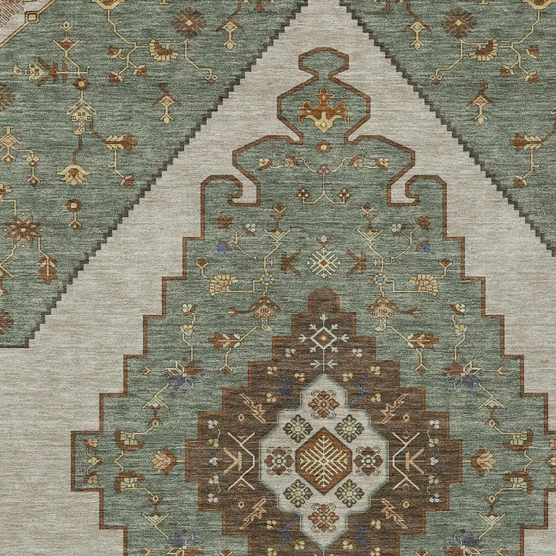 3' X 5' Green And Taupe Geometric Washable Indoor Outdoor Area Rug Homeroots Outdoor