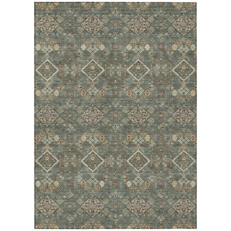 3' X 5' Green And Taupe Geometric Washable Indoor Outdoor Area Rug Homeroots Outdoor