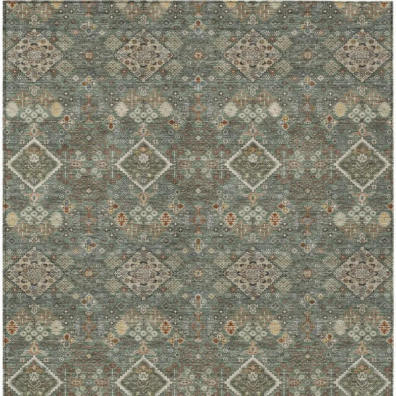 3' X 5' Green And Taupe Geometric Washable Indoor Outdoor Area Rug Homeroots Outdoor