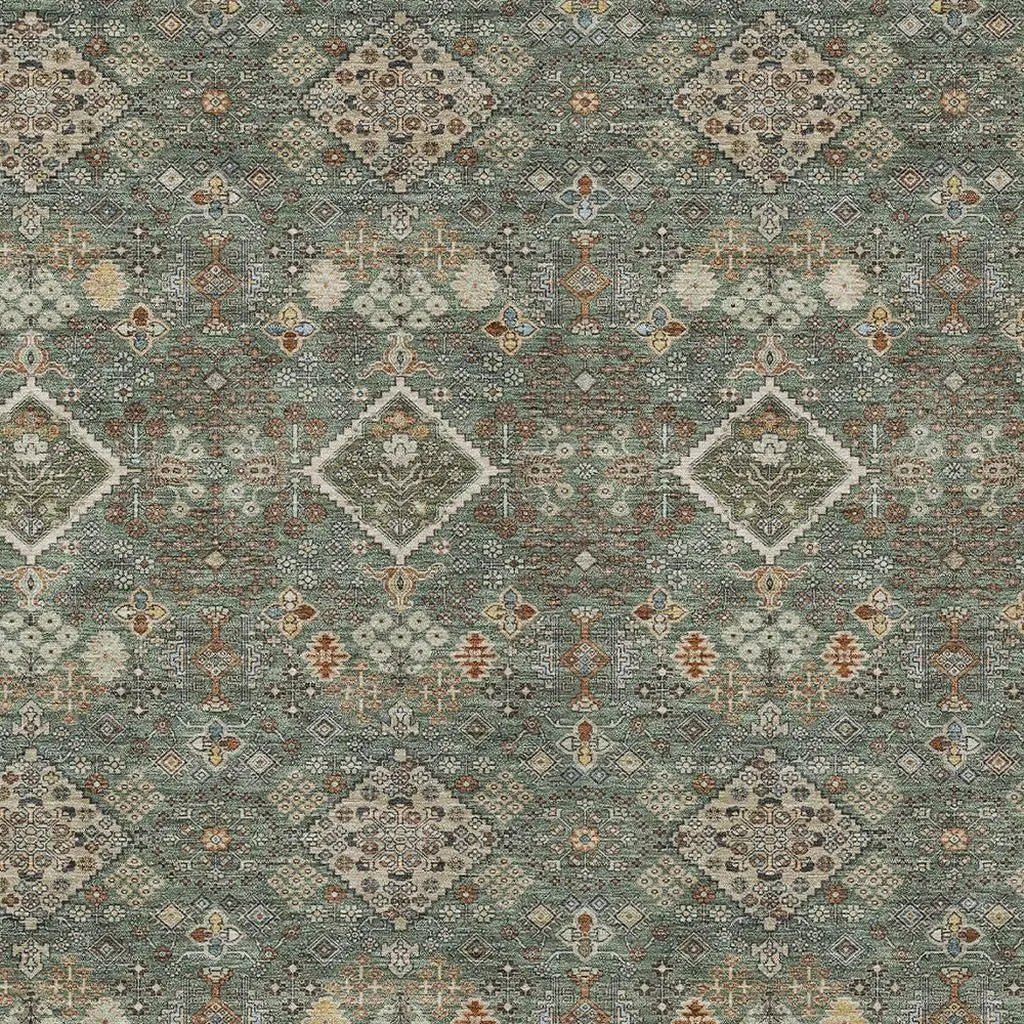 3' X 5' Green And Taupe Geometric Washable Indoor Outdoor Area Rug Homeroots Outdoor