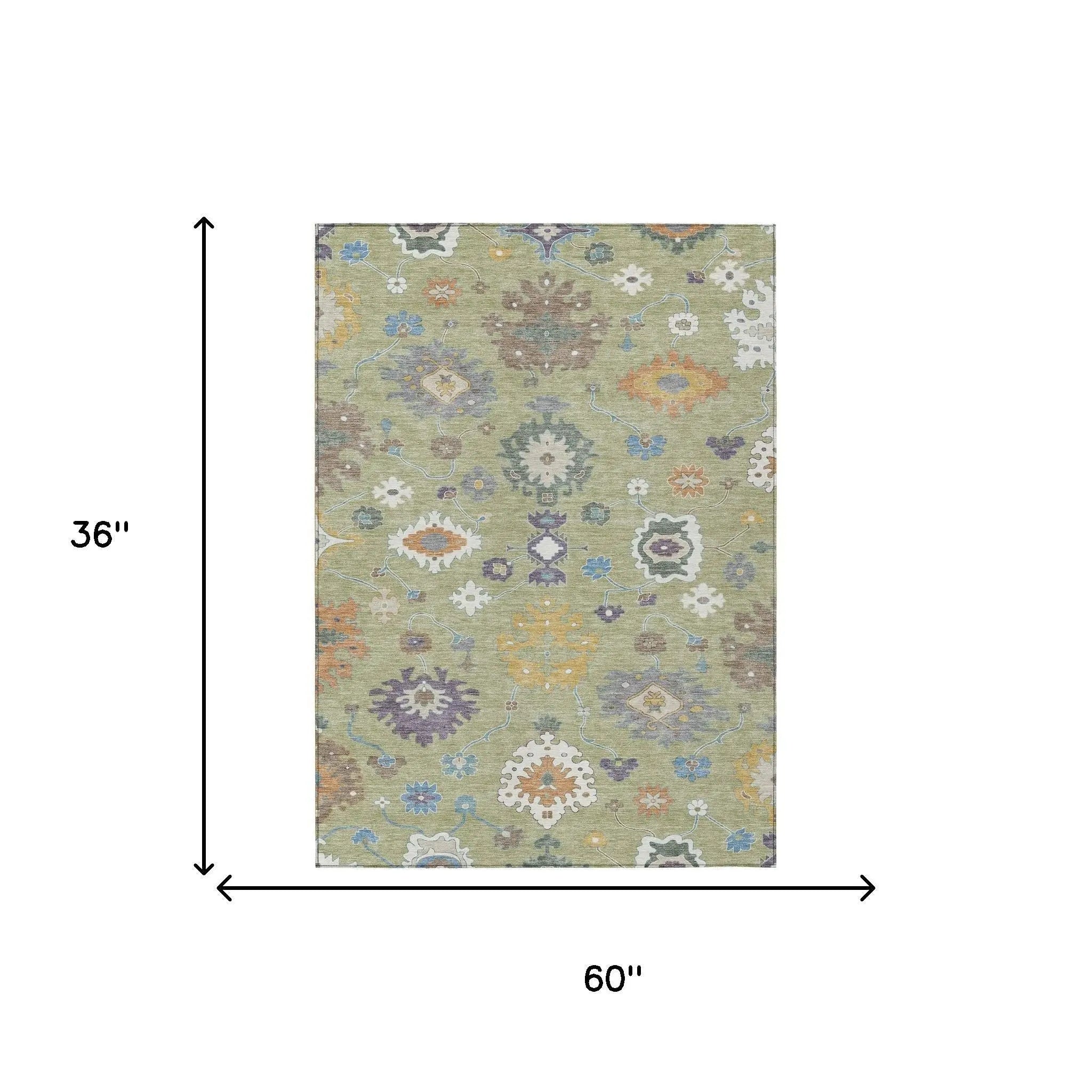 3' X 5' Green And Taupe Oriental Washable Indoor Outdoor Area Rug Homeroots Outdoor