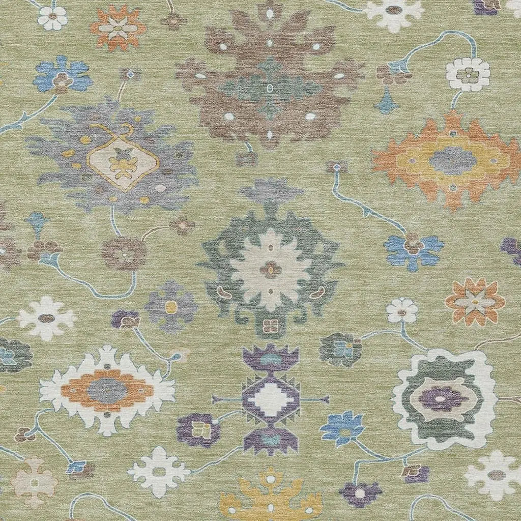 3' X 5' Green And Taupe Oriental Washable Indoor Outdoor Area Rug Homeroots Outdoor