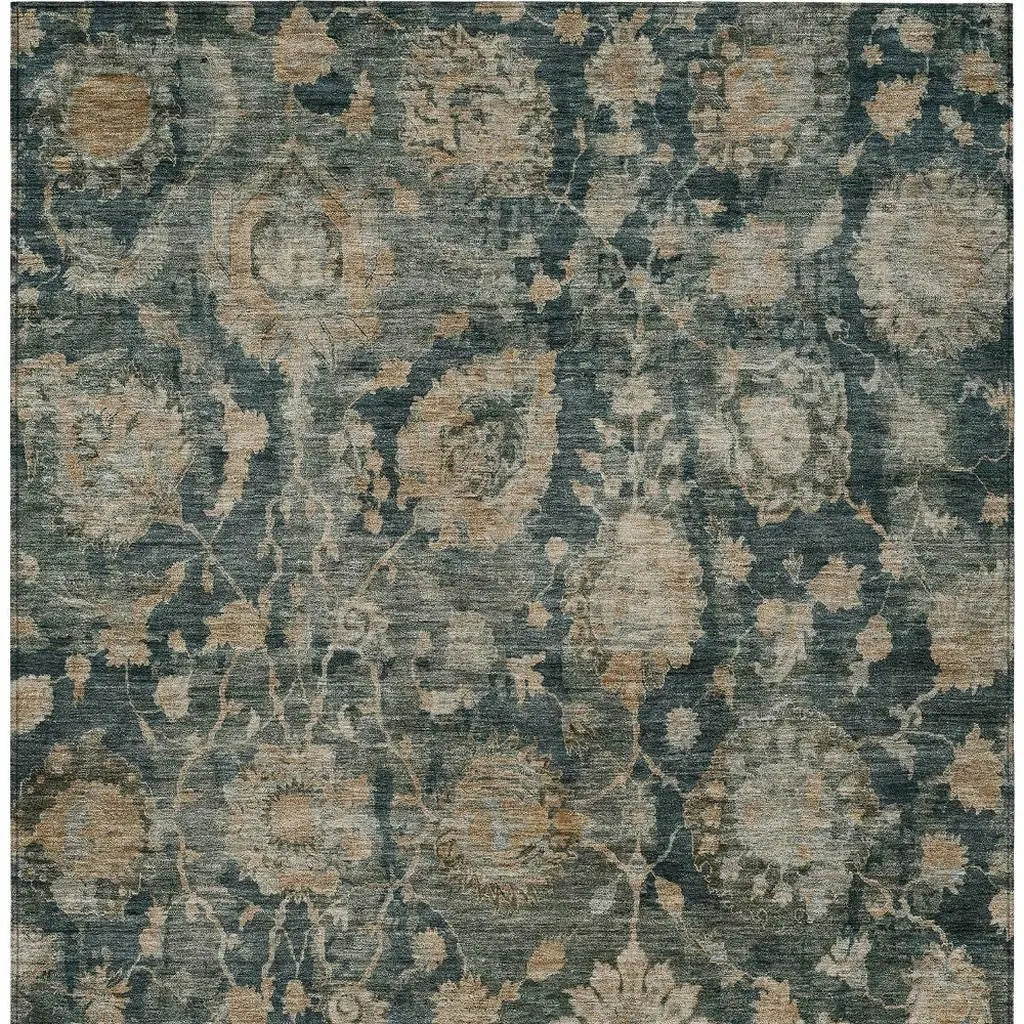3' X 5' Green And Teal Blue Botanical Leaves Washable Indoor Outdoor Area Rug Homeroots Outdoor