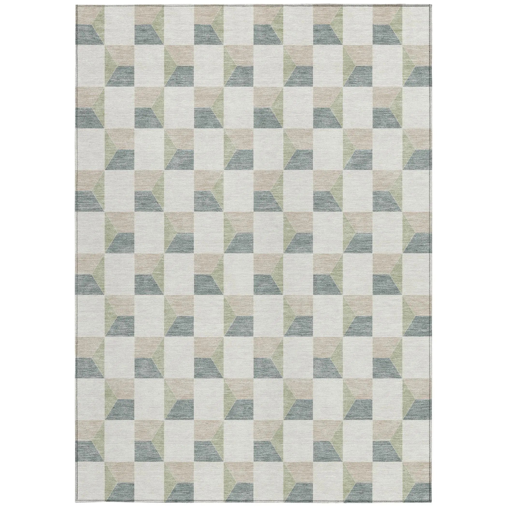 3' X 5' Green And Teal Blue Geometric Washable Indoor Outdoor Area Rug Homeroots Outdoor
