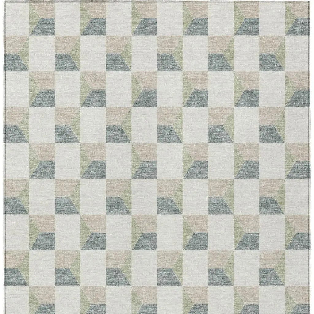3' X 5' Green And Teal Blue Geometric Washable Indoor Outdoor Area Rug Homeroots Outdoor