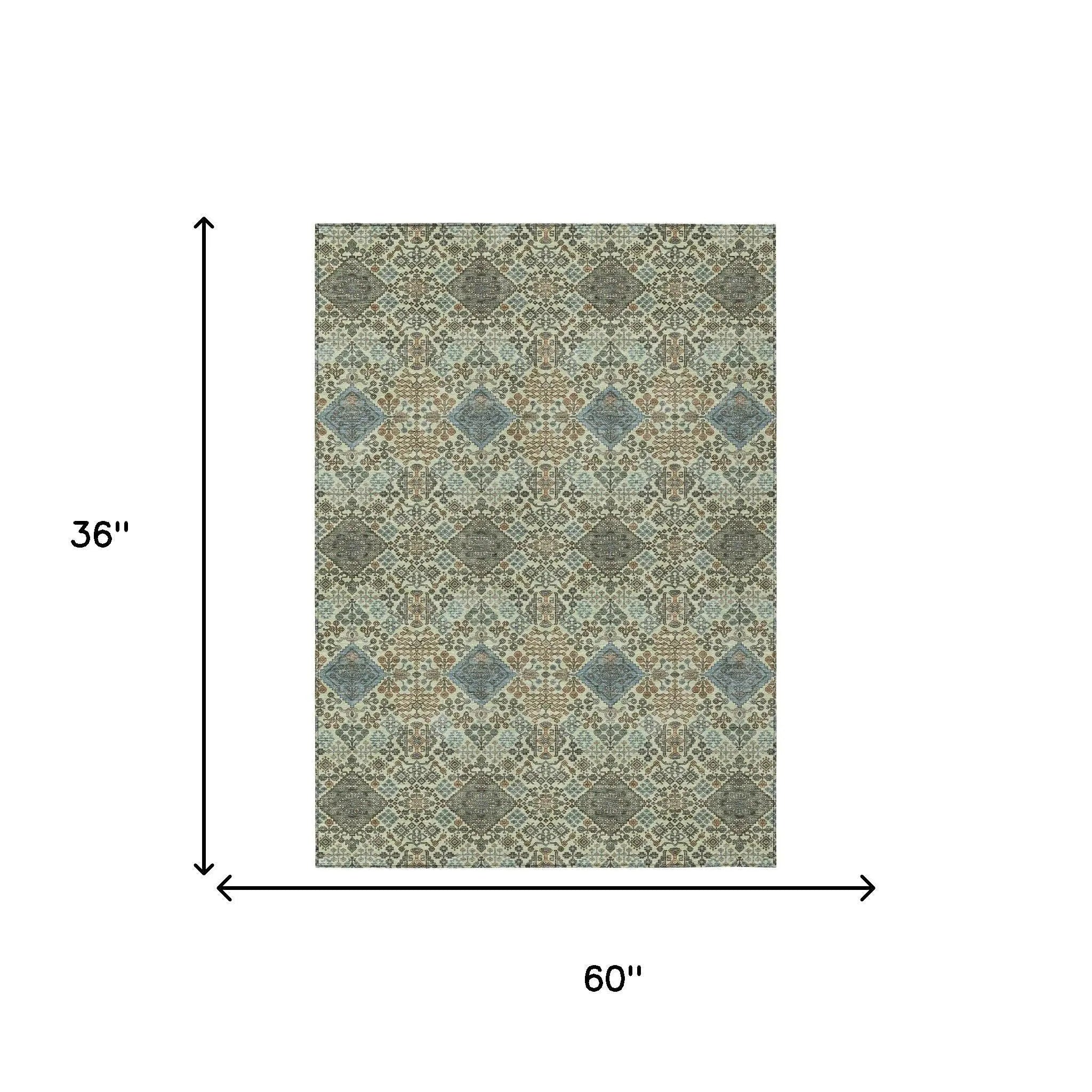 3' X 5' Green And Teal Blue Geometric Washable Indoor Outdoor Area Rug Homeroots Outdoor