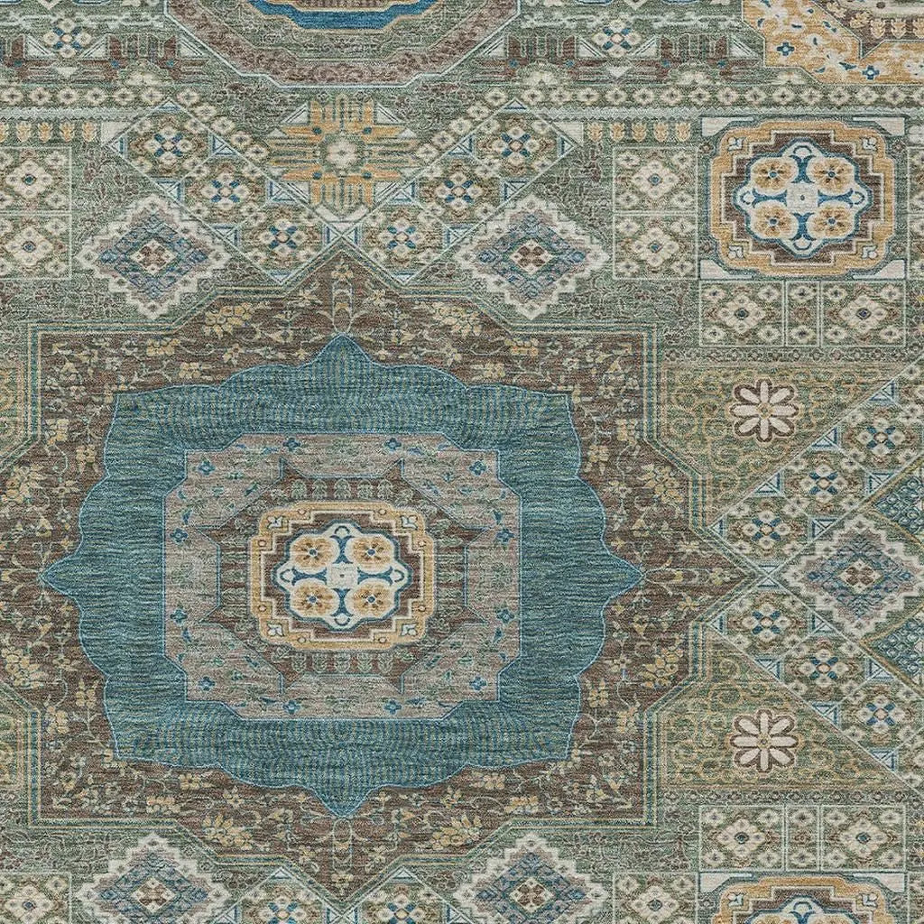3' X 5' Green And Teal Blue Oriental Washable Indoor Outdoor Area Rug Homeroots Outdoor
