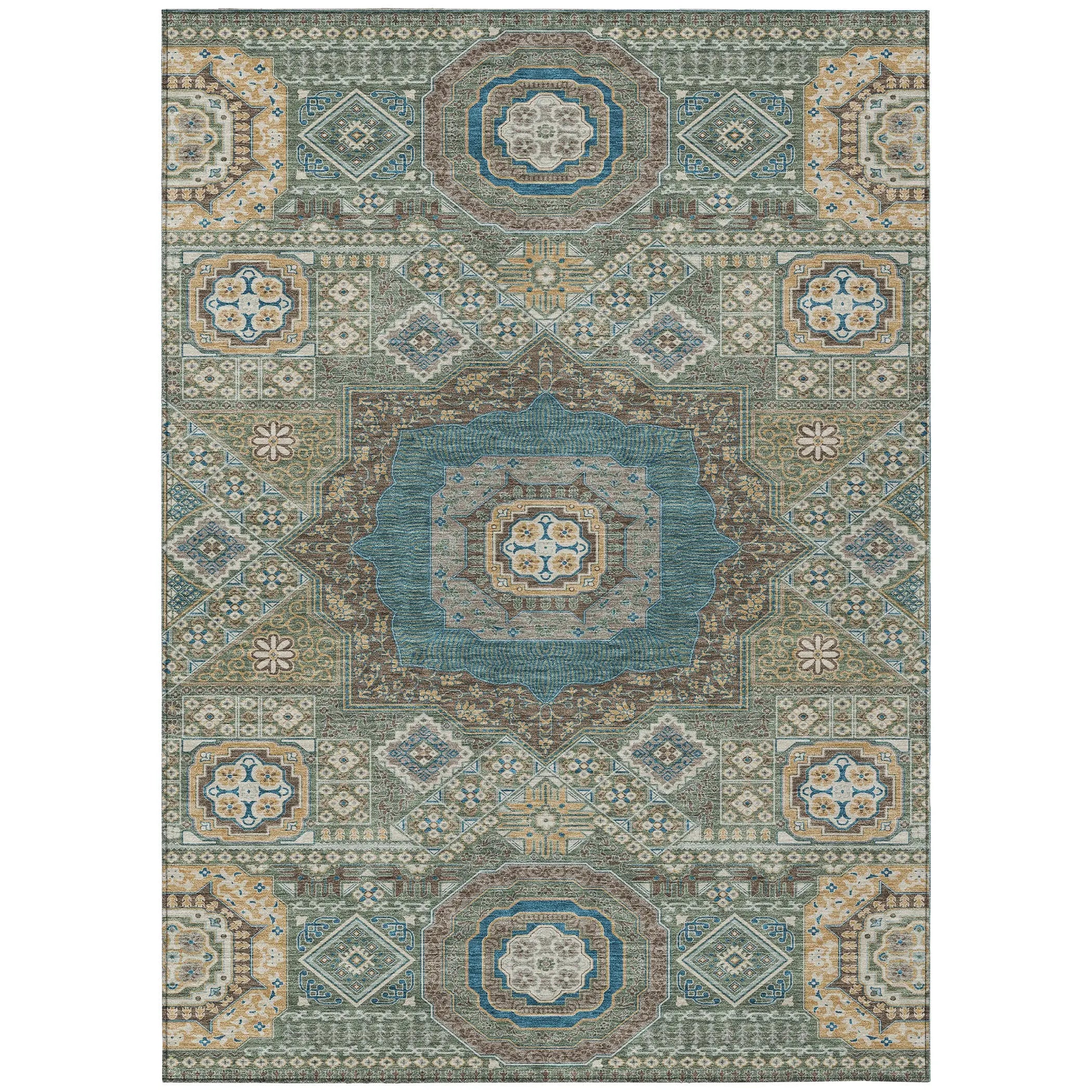 3' X 5' Green And Teal Blue Oriental Washable Indoor Outdoor Area Rug Homeroots Outdoor