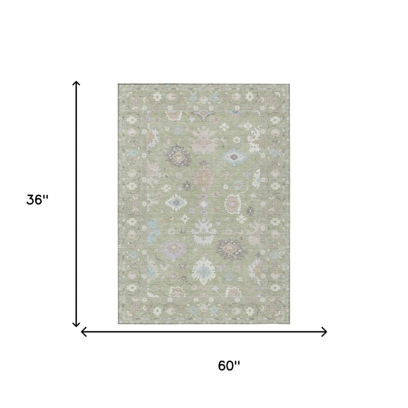 3' X 5' Green And Teal Blue Oriental Washable Indoor Outdoor Area Rug Homeroots Outdoor