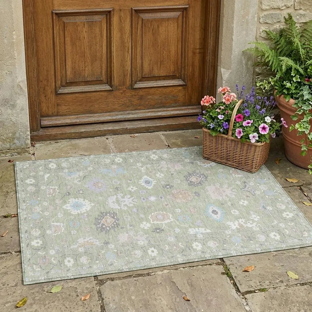 3' X 5' Green And Teal Blue Oriental Washable Indoor Outdoor Area Rug Homeroots Outdoor