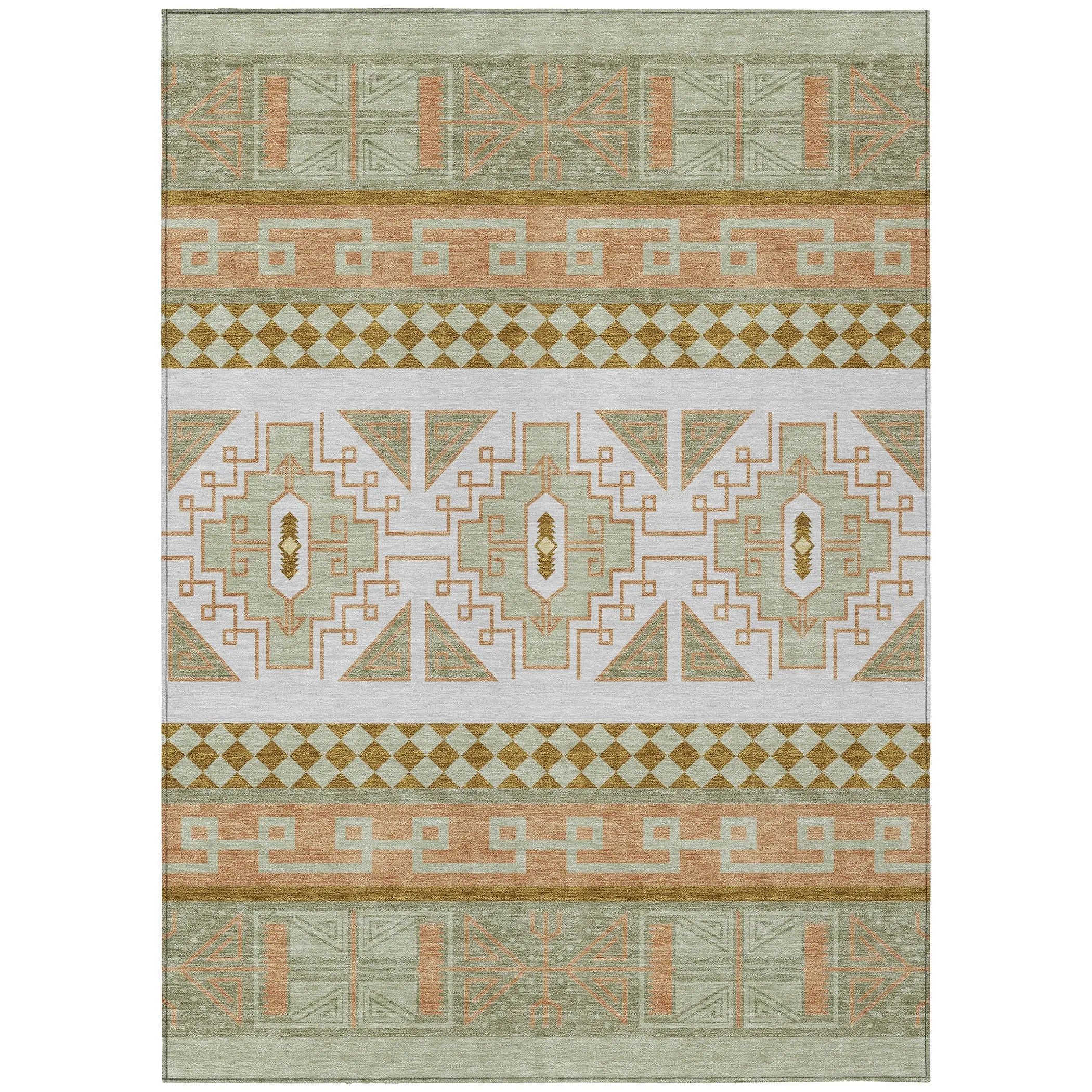 3' X 5' Green And Teal Blue Tribal Washable Indoor Outdoor Area Rug Homeroots Outdoor