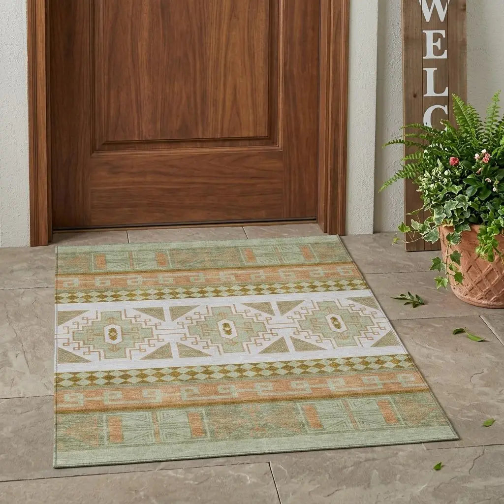 3' X 5' Green And Teal Blue Tribal Washable Indoor Outdoor Area Rug Homeroots Outdoor