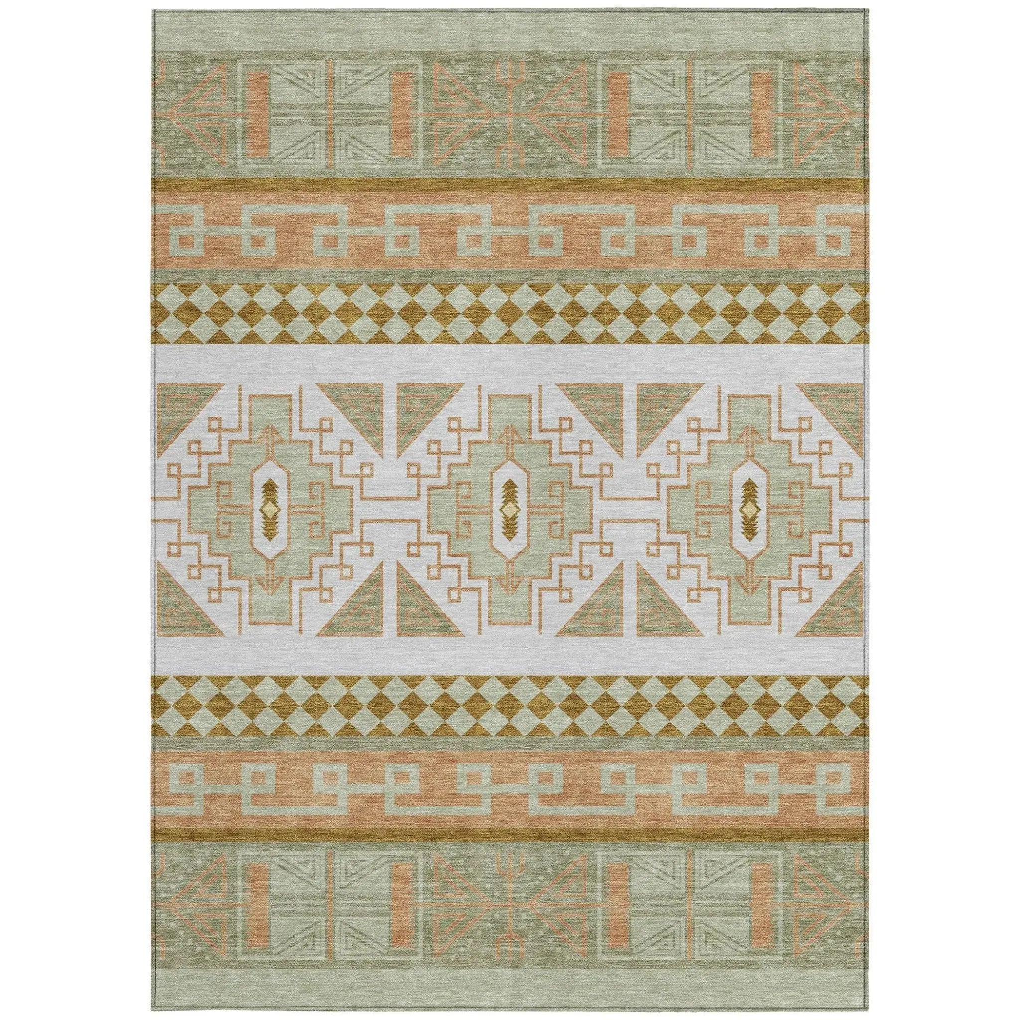 3' X 5' Green And Teal Blue Tribal Washable Indoor Outdoor Area Rug Homeroots Outdoor
