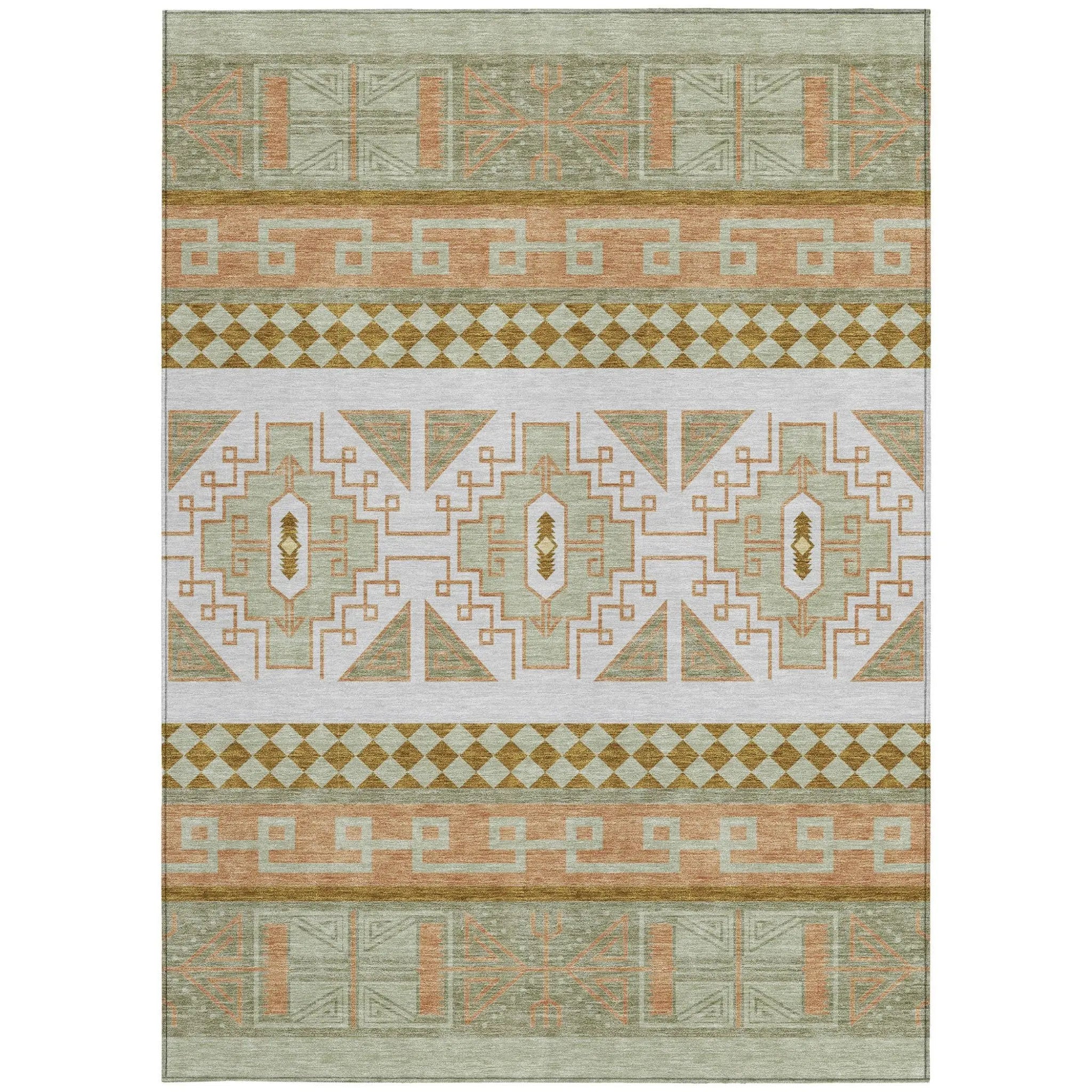 3' X 5' Green And Teal Blue Tribal Washable Indoor Outdoor Area Rug Homeroots Outdoor
