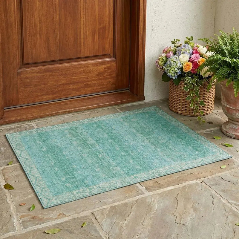 3' X 5' Green And Teal Blue Tribal Washable Indoor Outdoor Area Rug Homeroots Outdoor