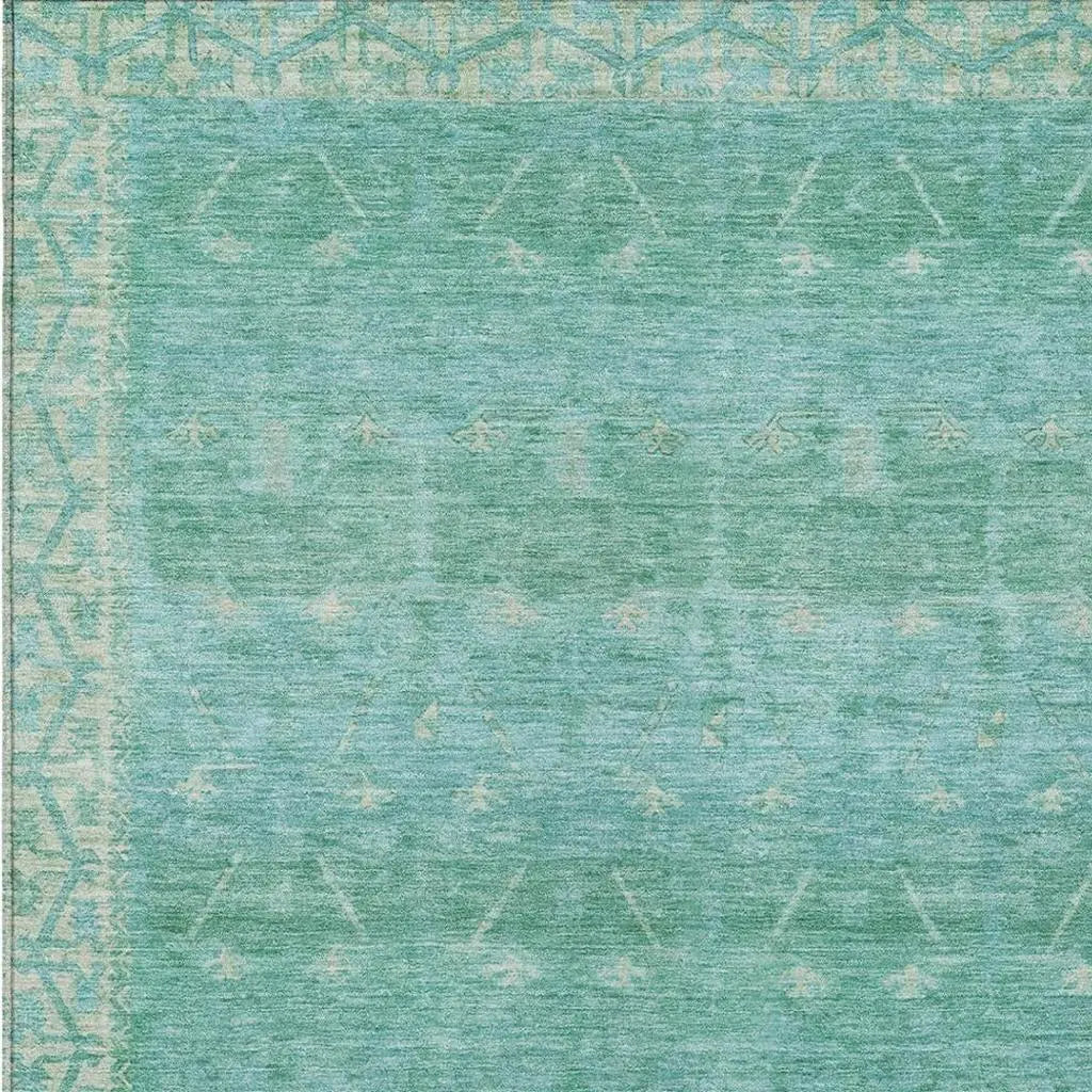 3' X 5' Green And Teal Blue Tribal Washable Indoor Outdoor Area Rug Homeroots Outdoor
